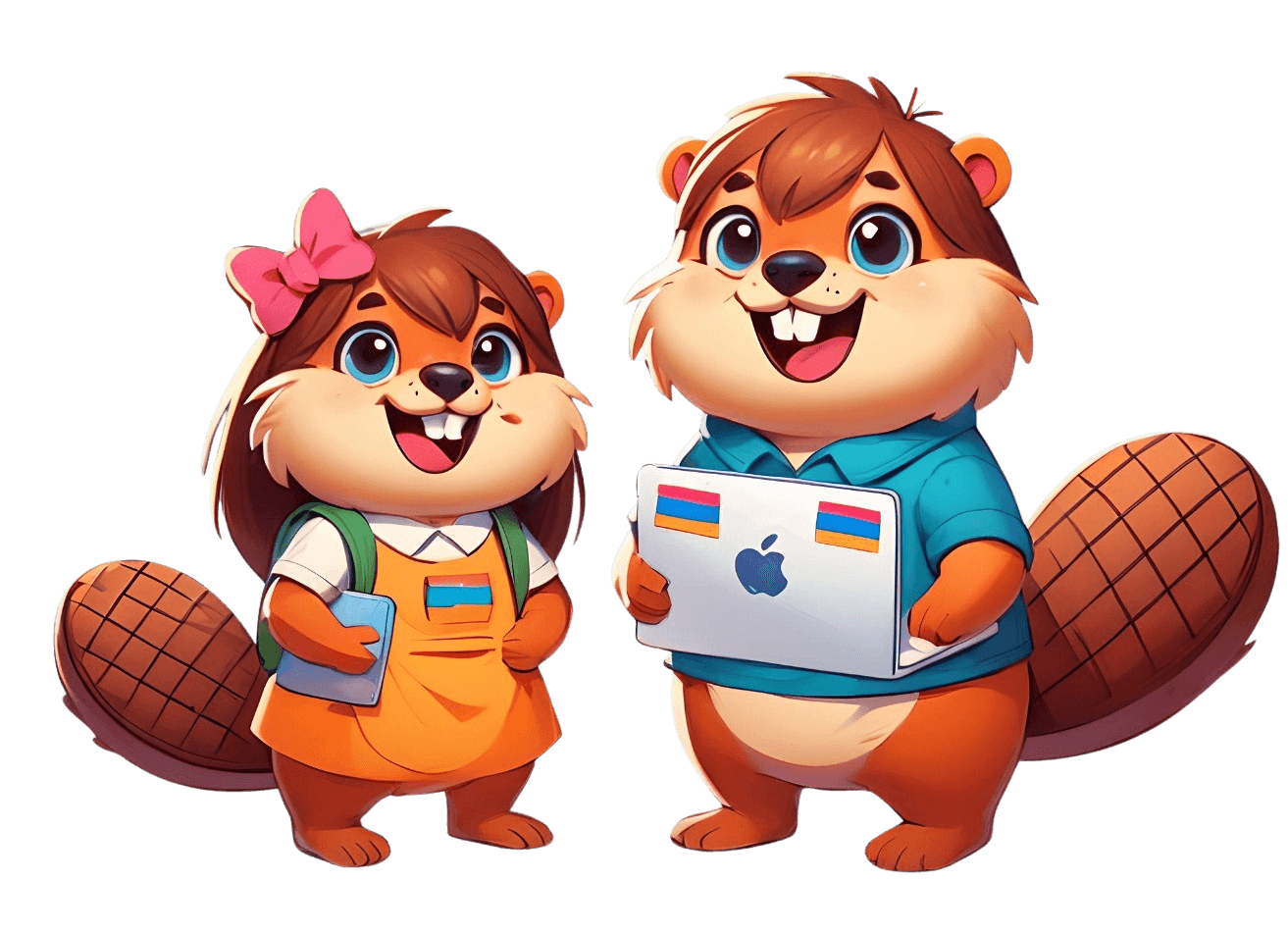 Two beavers with laptops